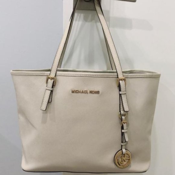 Michael Kors Bag Jet Set Ivory Leather Tote Bag